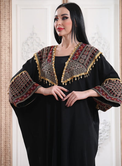Black Bisht - Embroidered Palestinian style Bisht/Abaya