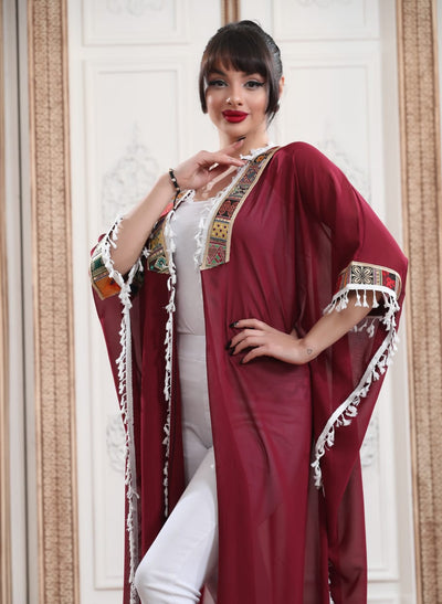 Maroon Bisht - Embroidered Palestinian style Bisht/Abaya