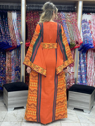 Orange Majdalawi - Very High Quality Embroidered Palestinian Thobe