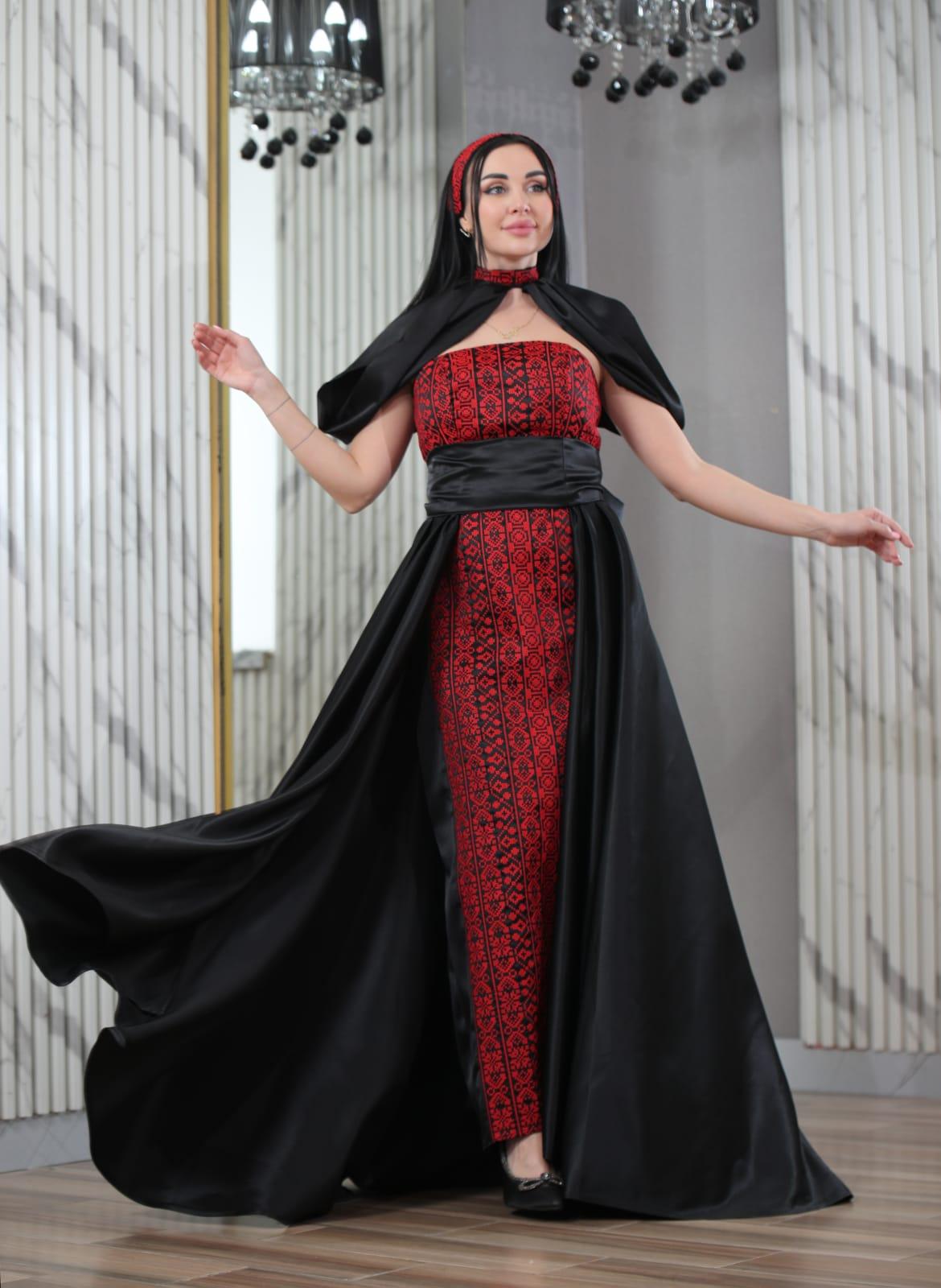 Black & Red Queen 2 - Embroidered Palestinian Dress - JPK Traditions