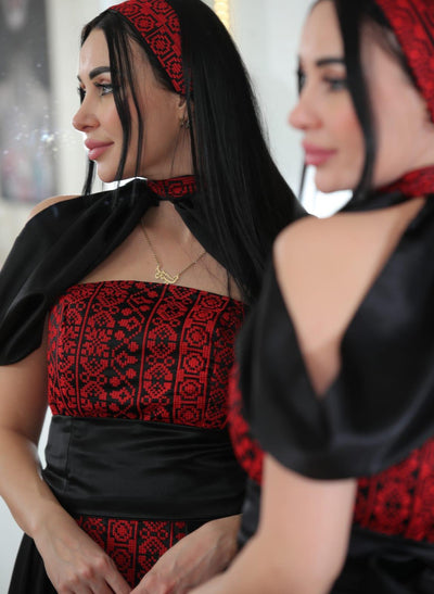 Black & Red Queen 2 - Embroidered Palestinian Dress - JPK Traditions