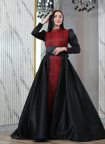 Black & Red Queen - Embroidered Palestinian Dress - JPK Traditions