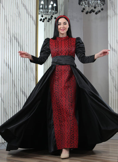 Black & Red Queen - Embroidered Palestinian Dress - JPK Traditions