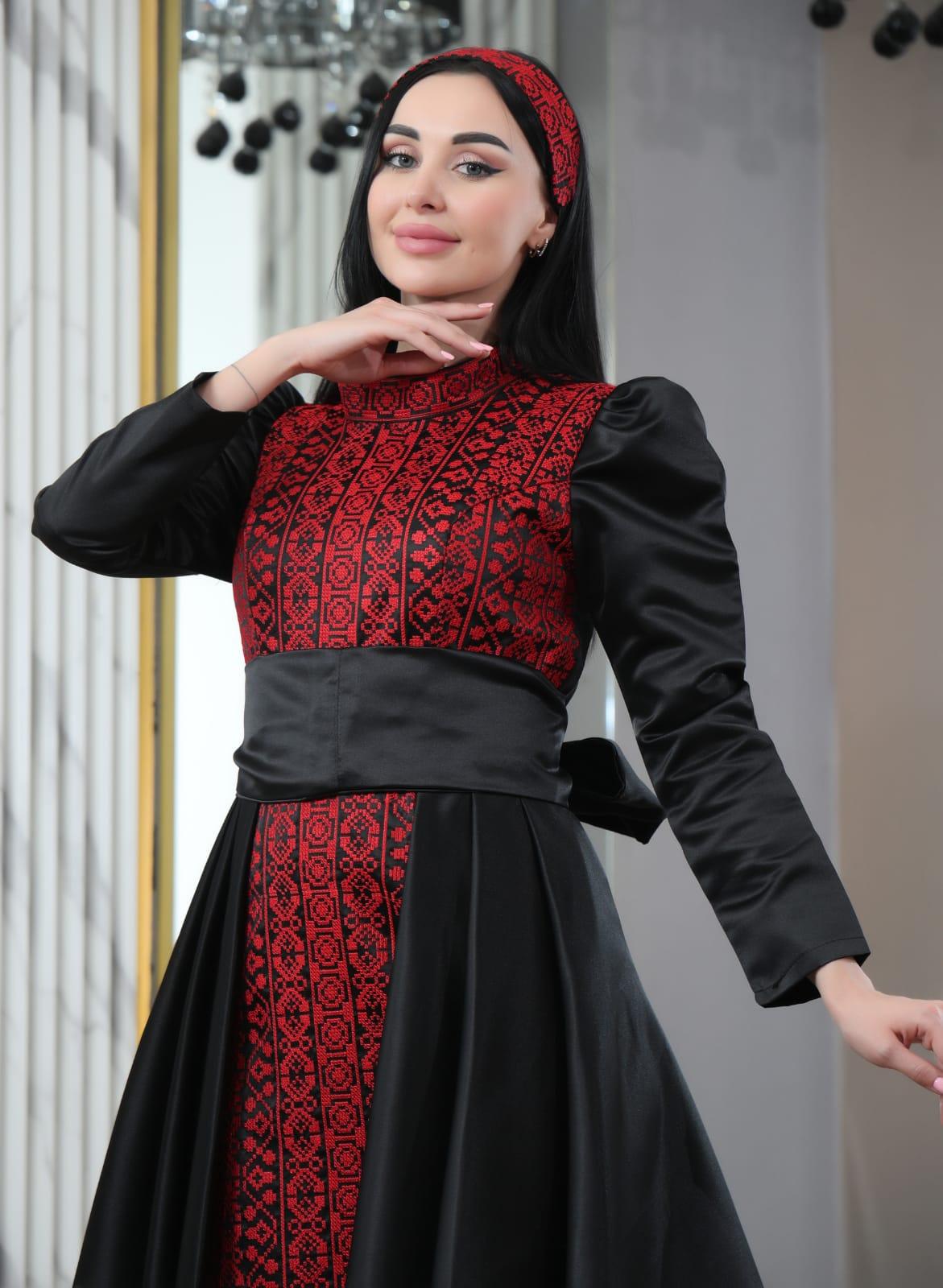 Black & Red Queen - Embroidered Palestinian Dress - JPK Traditions