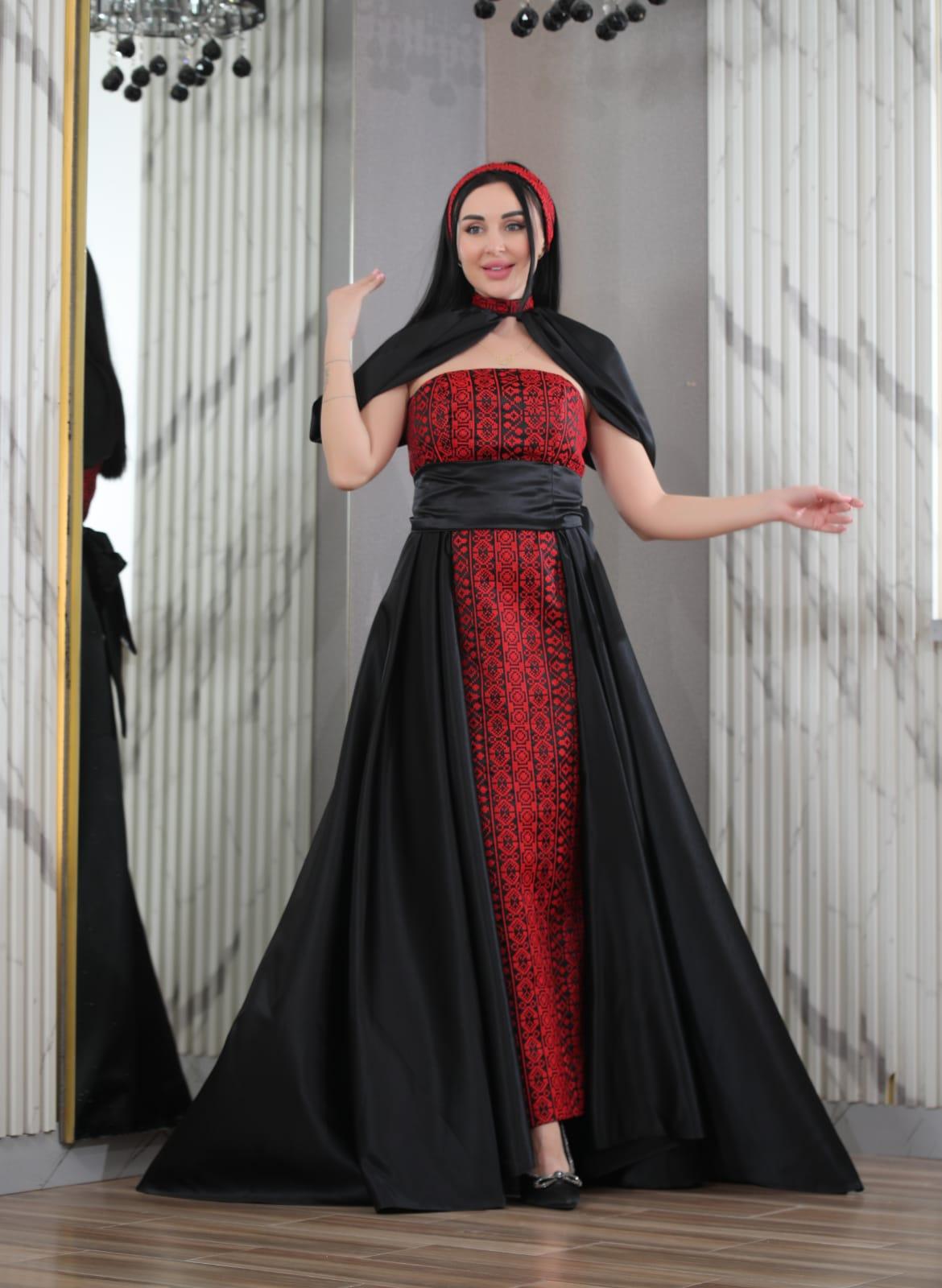 Black & Red Queen 2 - Embroidered Palestinian Dress - JPK Traditions