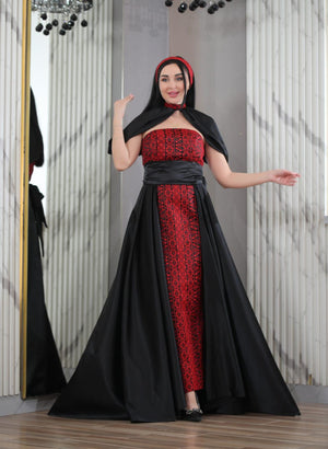 Black & Red Queen 2 - Embroidered Palestinian Dress - JPK Traditions