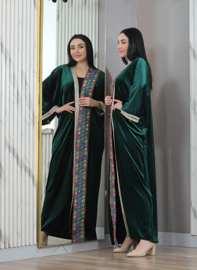 Green Velvet Abaya - (Free Size) Palestinian style Abaya - JPK Traditions