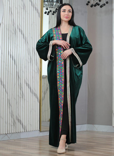 Green Velvet Abaya - (Free Size) Palestinian style Abaya - JPK Traditions