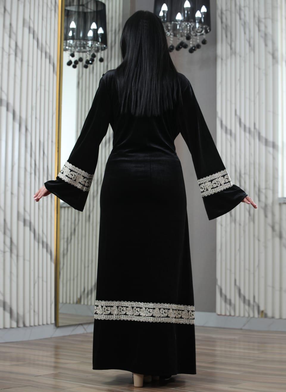 Black & Gold Velvet Kaftan/Abaya - (Free Size) Palestinian style Kaftan/Abaya - JPK Traditions