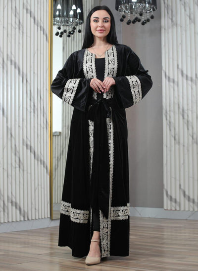 Black & Gold Velvet Kaftan/Abaya - (Free Size) Palestinian style Kaftan/Abaya - JPK Traditions