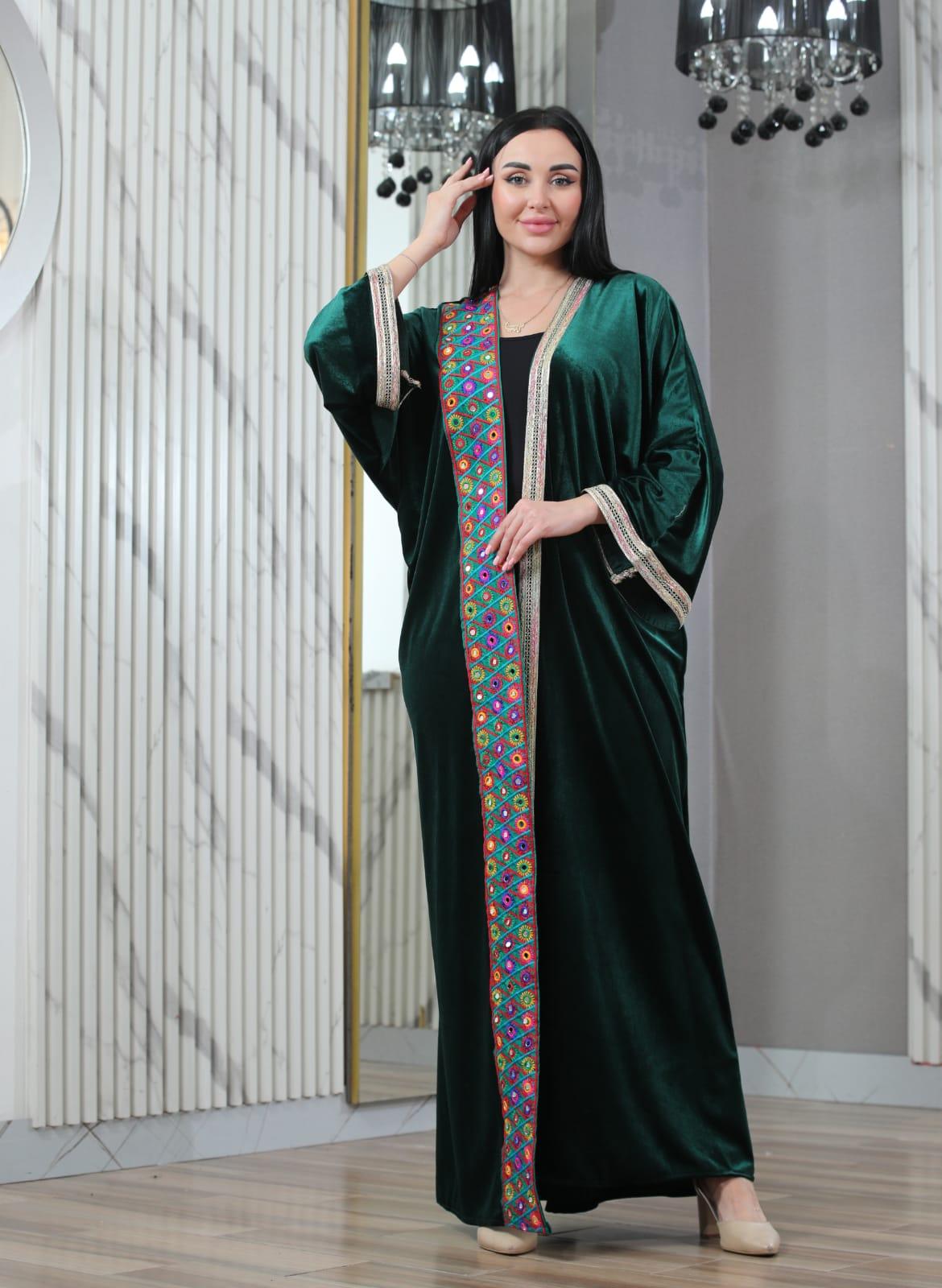 Green Velvet Abaya - (Free Size) Palestinian style Abaya - JPK Traditions