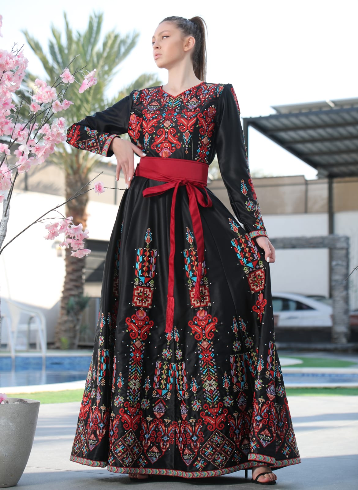 Black & Red Pearl - Embroidered Palestinian Dress - JPK Traditions