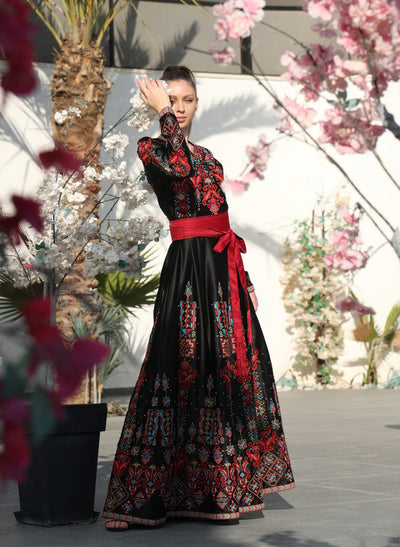 Black & Red Pearl - Embroidered Palestinian Dress - JPK Traditions