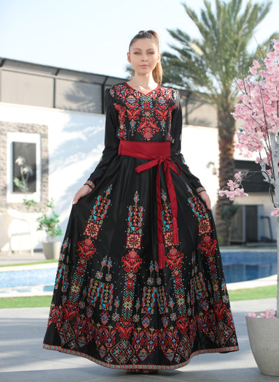 Black & Red Pearl - Embroidered Palestinian Dress - JPK Traditions