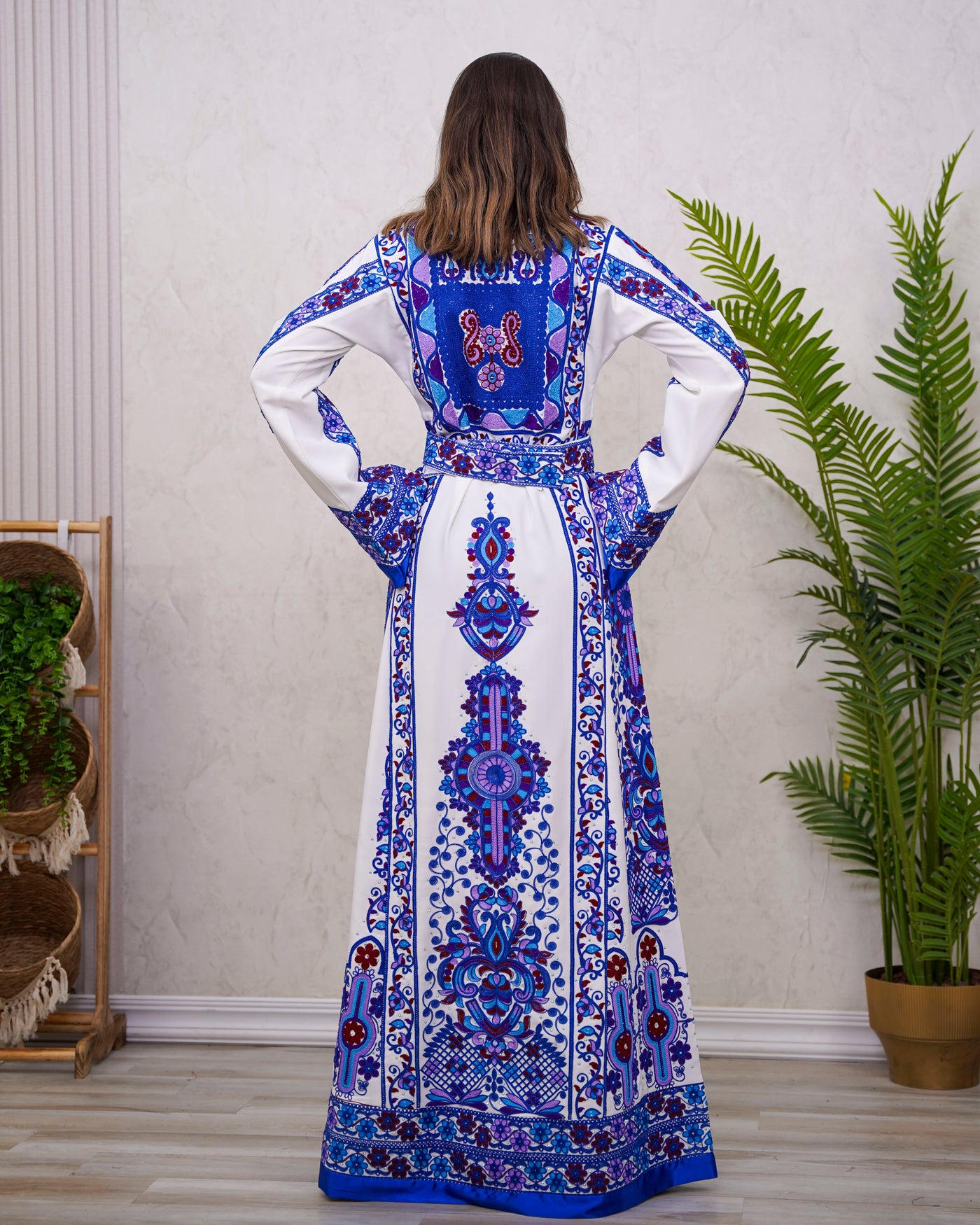Safad Elegance - Embroidered Palestinian Thobe Dress High Quality, L / Blue Safad Elegance - Embroidered Palestinian Thobe Dress High Quality, L / Blue