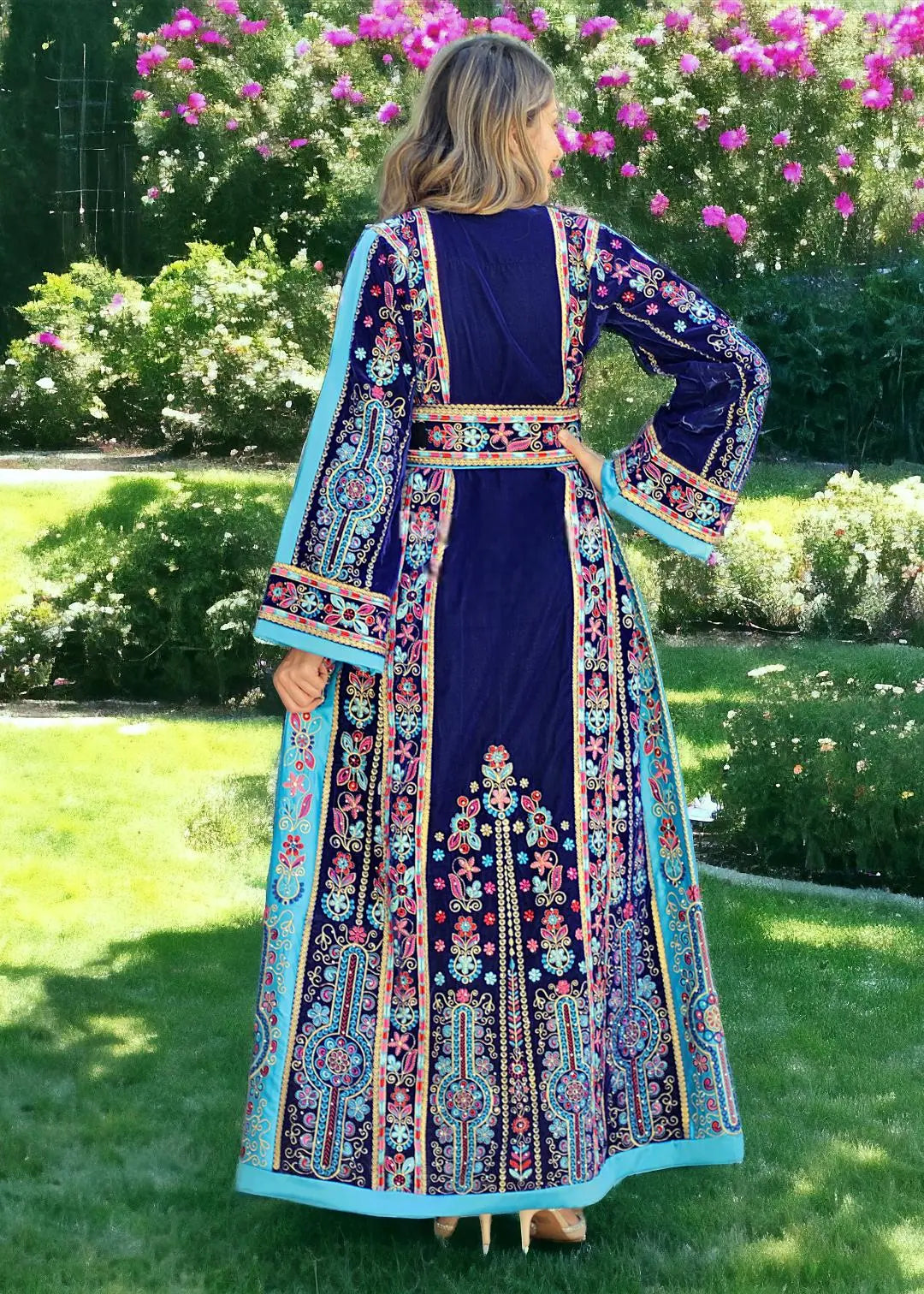 Navy & Blue Velvet -Very High Quality Embroidered Palestinian style Thobe - JPK Traditions