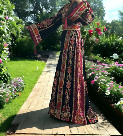 Palestinian Velvet Beauty - Very High Quality Velvet Traditional Embroidered Palestinian Thobe - JPK Traditions