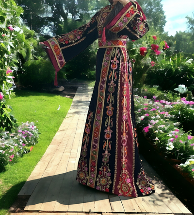 Palestinian Velvet Beauty - Very High Quality Velvet Traditional Embroidered Palestinian Thobe