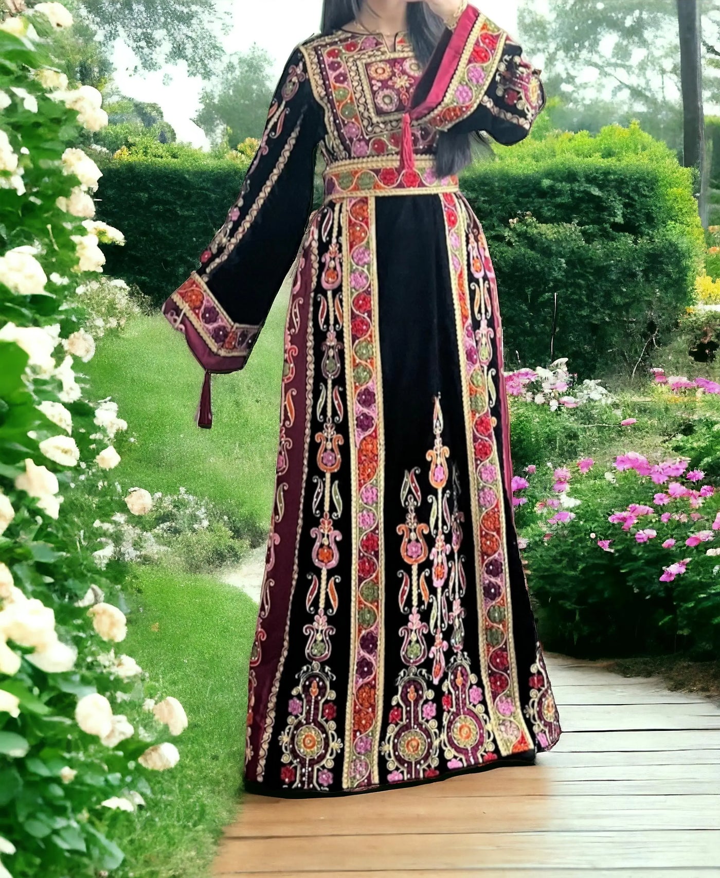 Palestinian Velvet Beauty - Very High Quality Velvet Traditional Embroidered Palestinian Thobe - JPK Traditions