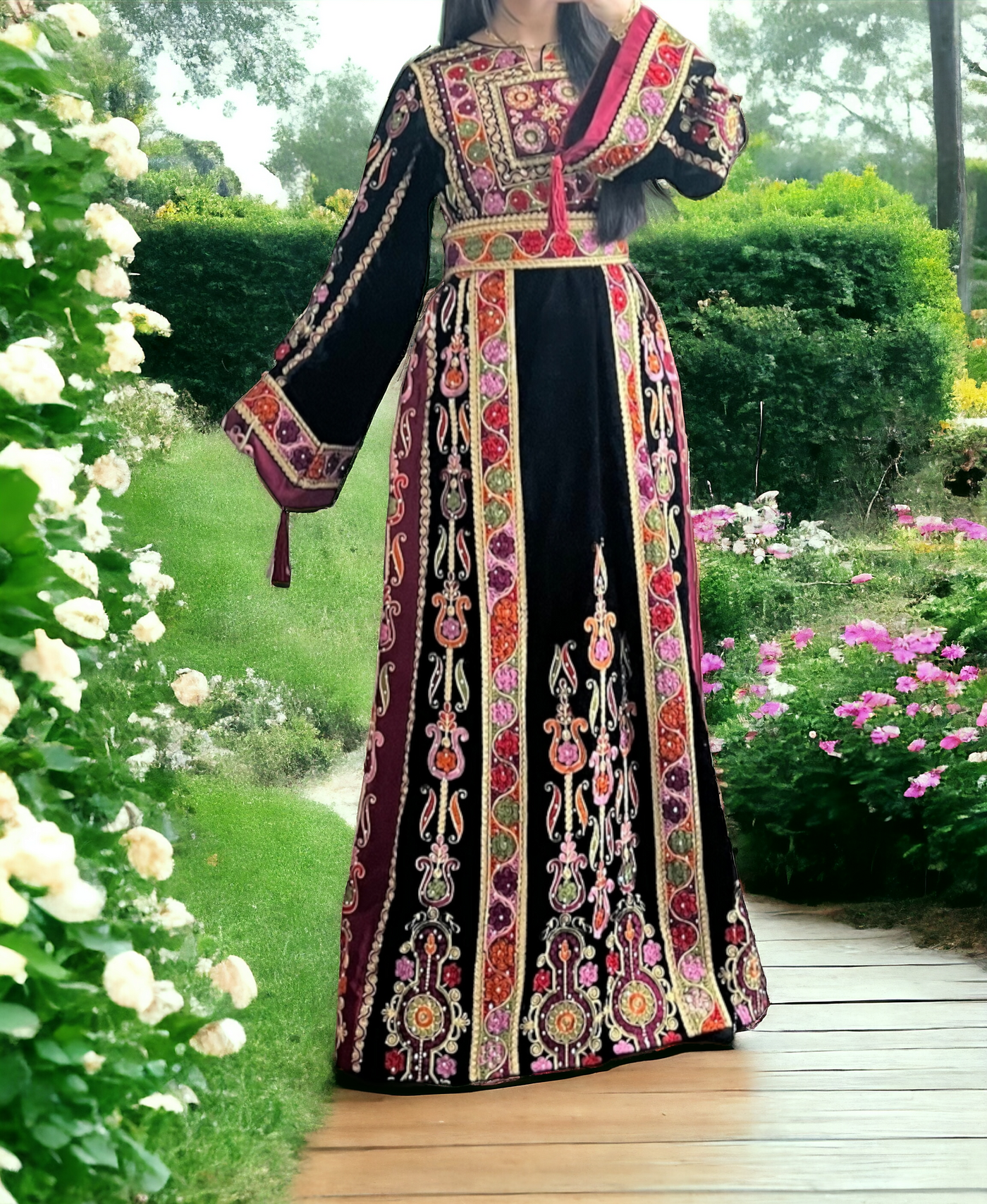 Palestinian Velvet Beauty - Very High Quality Velvet Traditional Embroidered Palestinian Thobe