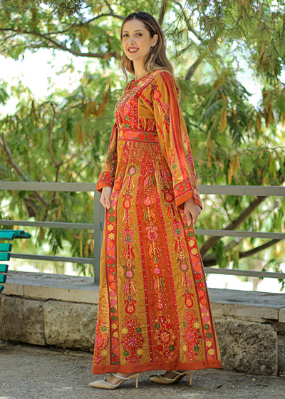 Orange Beauty - Very High Quality Embroidered Palestinian style Thobe