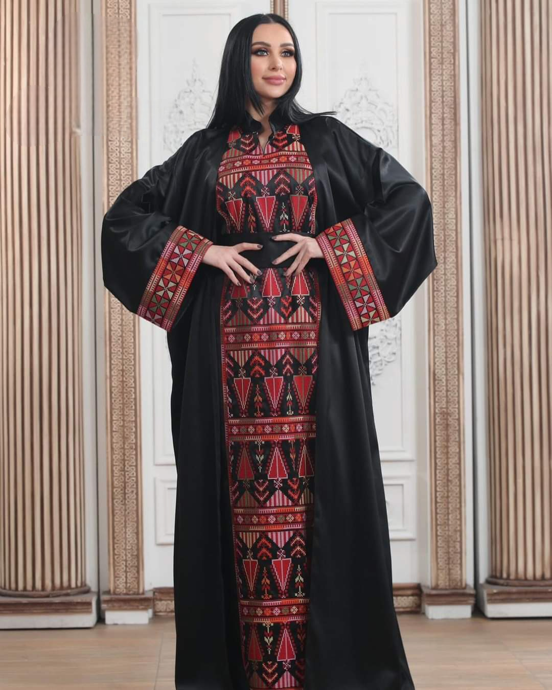 Black & Red Satin Princess - 2 Piece High Quality Traditional Embroidered Satin Palestinian Style Thobe/Dress