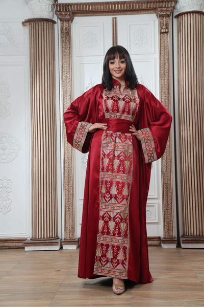 Red Satin Princess - 2 Piece High Quality Traditional Embroidered Palestinian Thobe/Dress