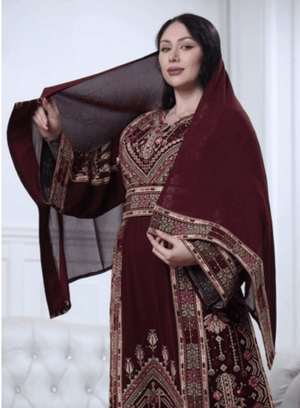 Yafa Angel With Tarha (Veil) - Traditional Emroidered Palestinian style Thobe - JPK Traditions