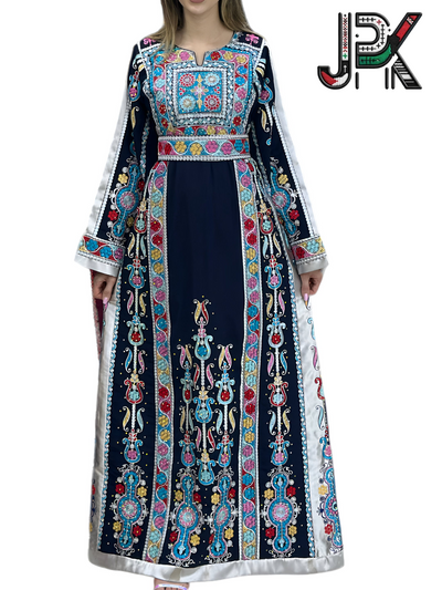 Navy & Silver Velvet - Very High Quality Traditional Embroidered Palestinian Thobe