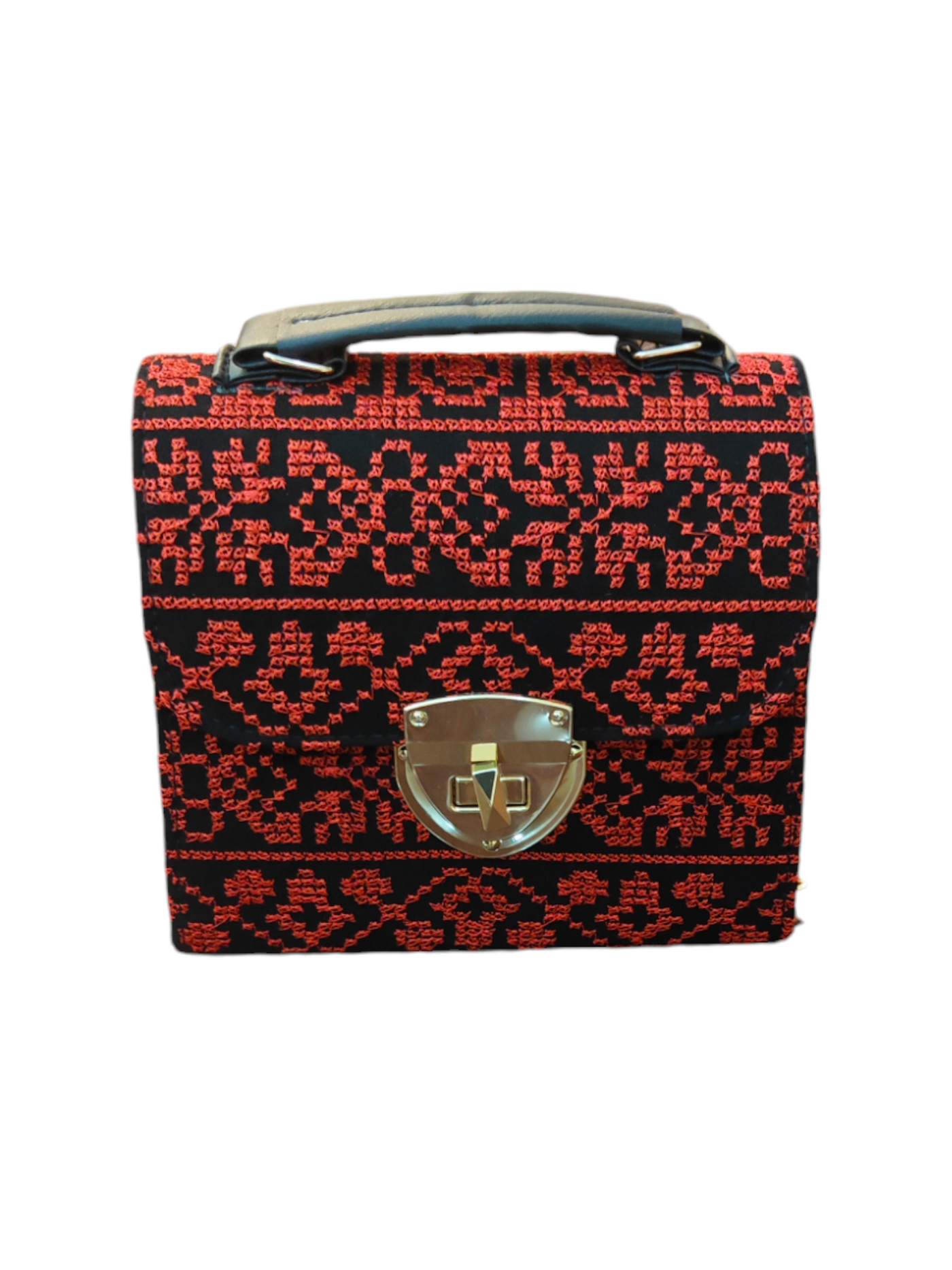 Modern Small Red Embroidered Palestinian Purse With Lock