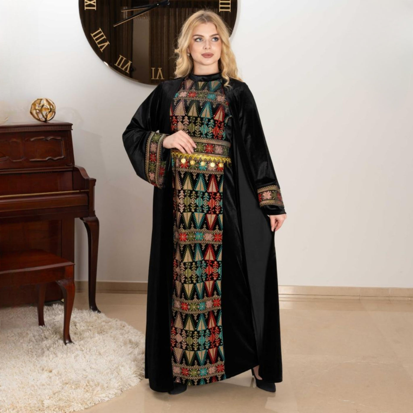 Embroidered Abaya Thobe - Embroidered  Palestinian Jordanian style Abaya Thobe