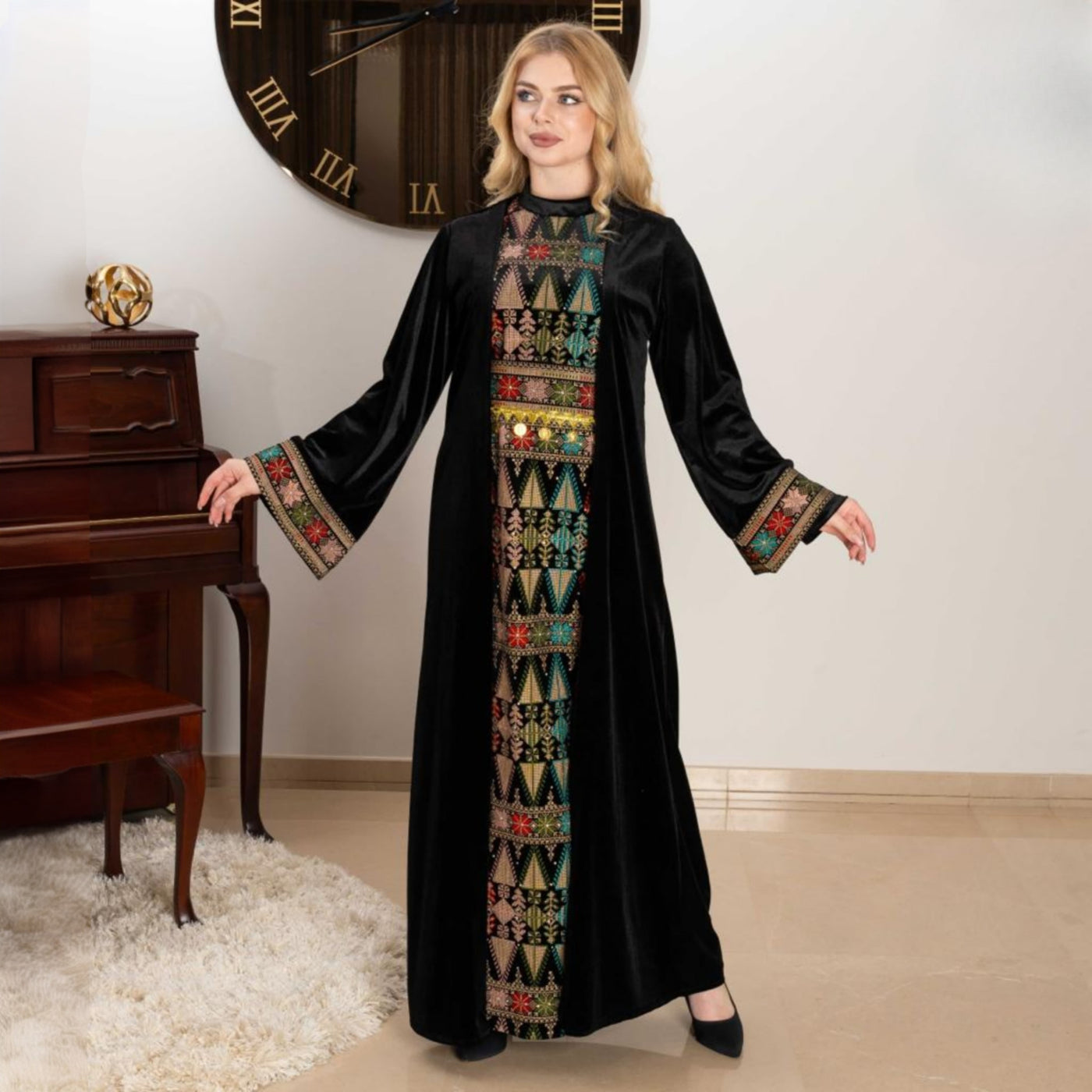 Embroidered Abaya Thobe - Embroidered  Palestinian Jordanian style Abaya Thobe