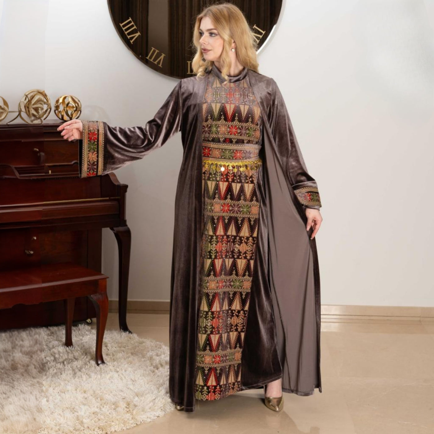 Embroidered Abaya Thobe - Embroidered  Palestinian Jordanian style Abaya Thobe