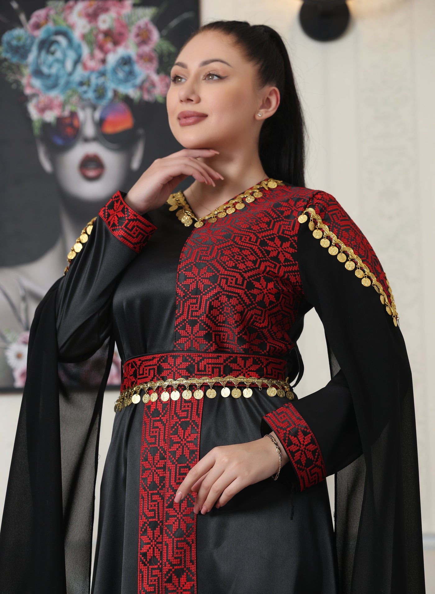 Golden Dinar - Embroidered Palestinian Style Dress - JPK Traditions