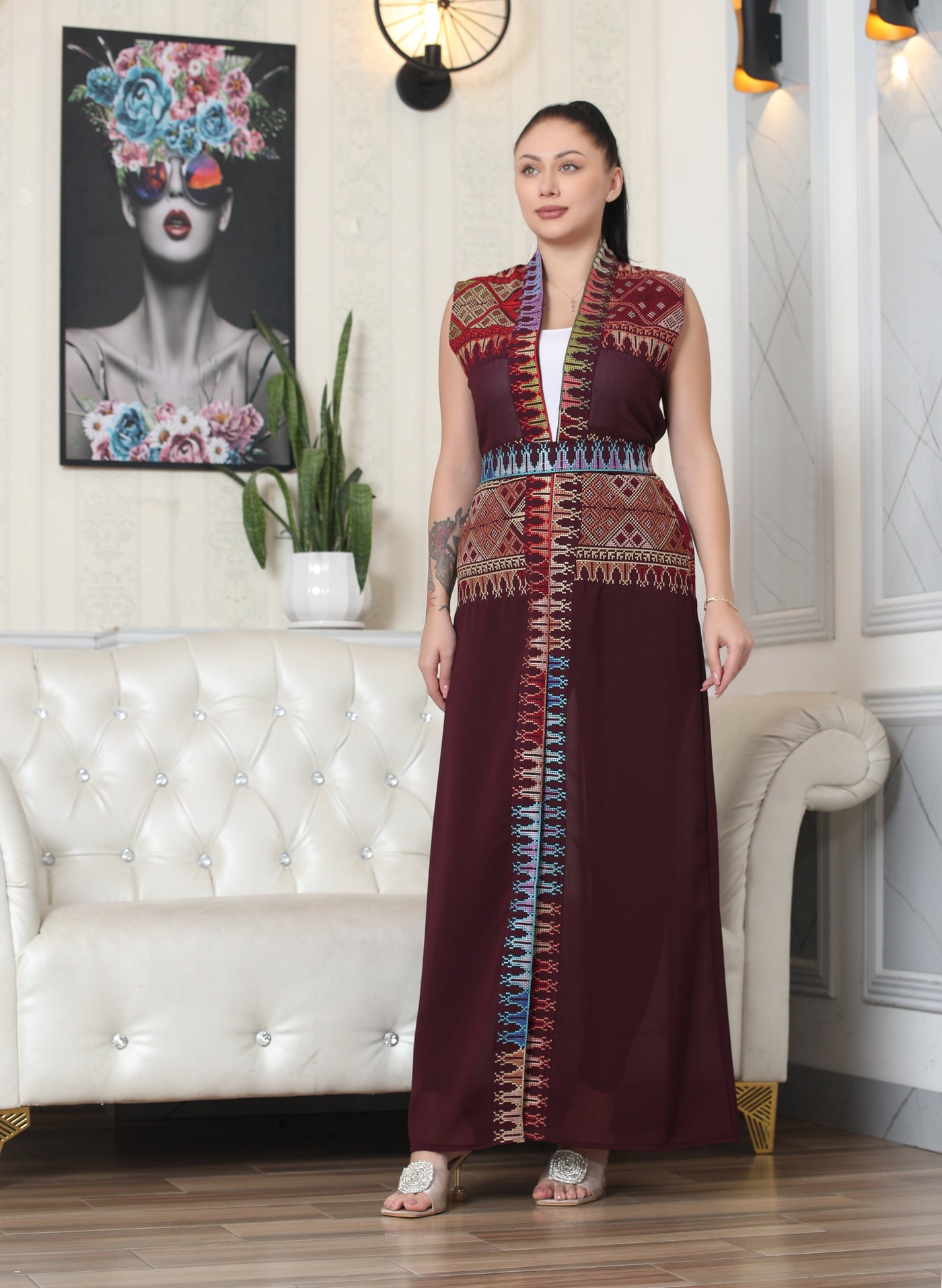 Haifa Kaftan - Embroidered Palestinian style Sleeveless Kaftan