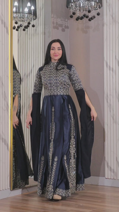 Navy Elegance - Embroidered Palestinian Dress