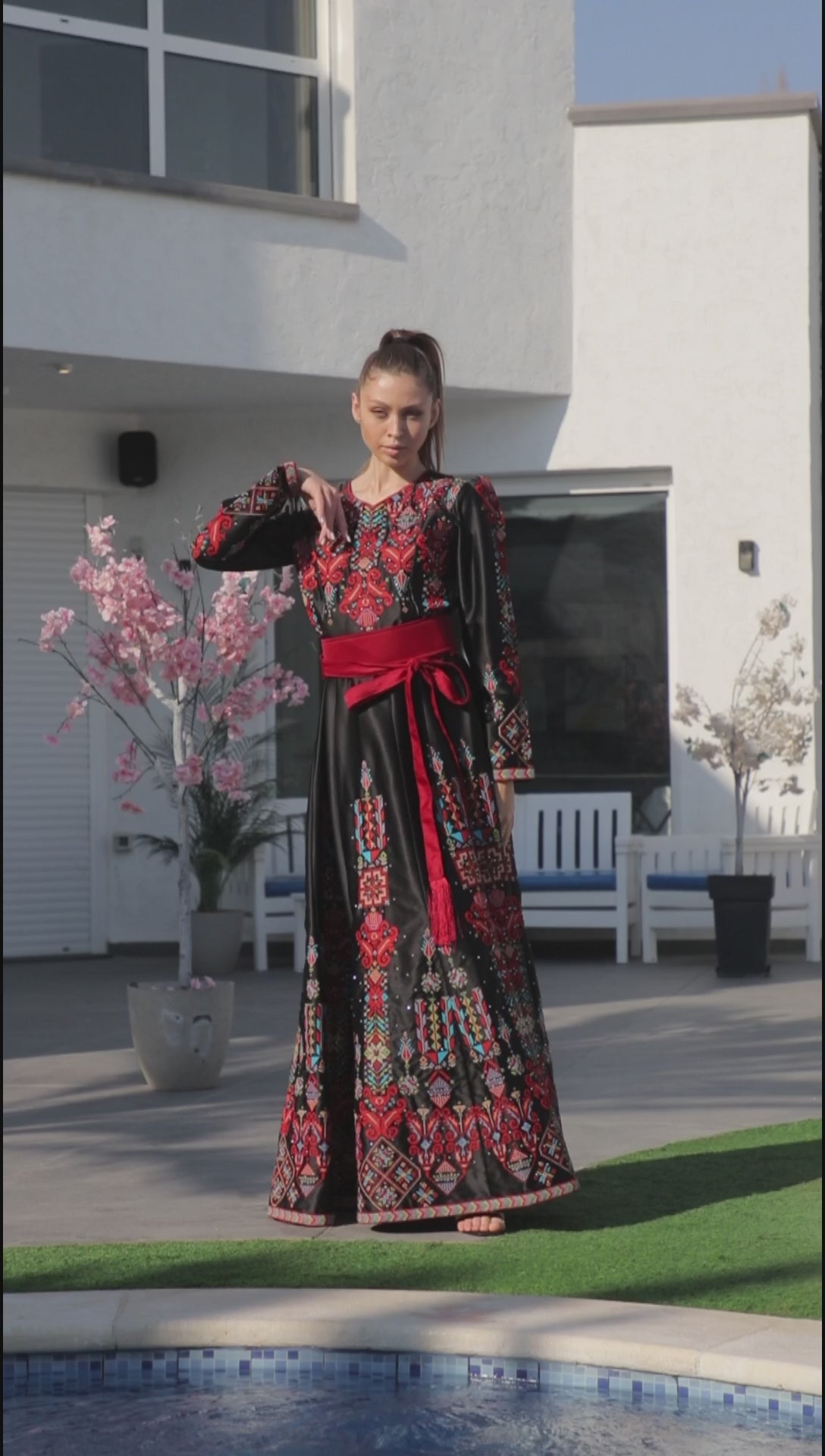 Black & Red Pearl - Embroidered Palestinian Dress