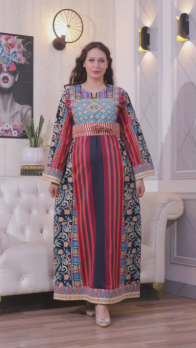 Navy Majdalawi - High Quality Traditional Embroidered Palestinian style Thobe for women